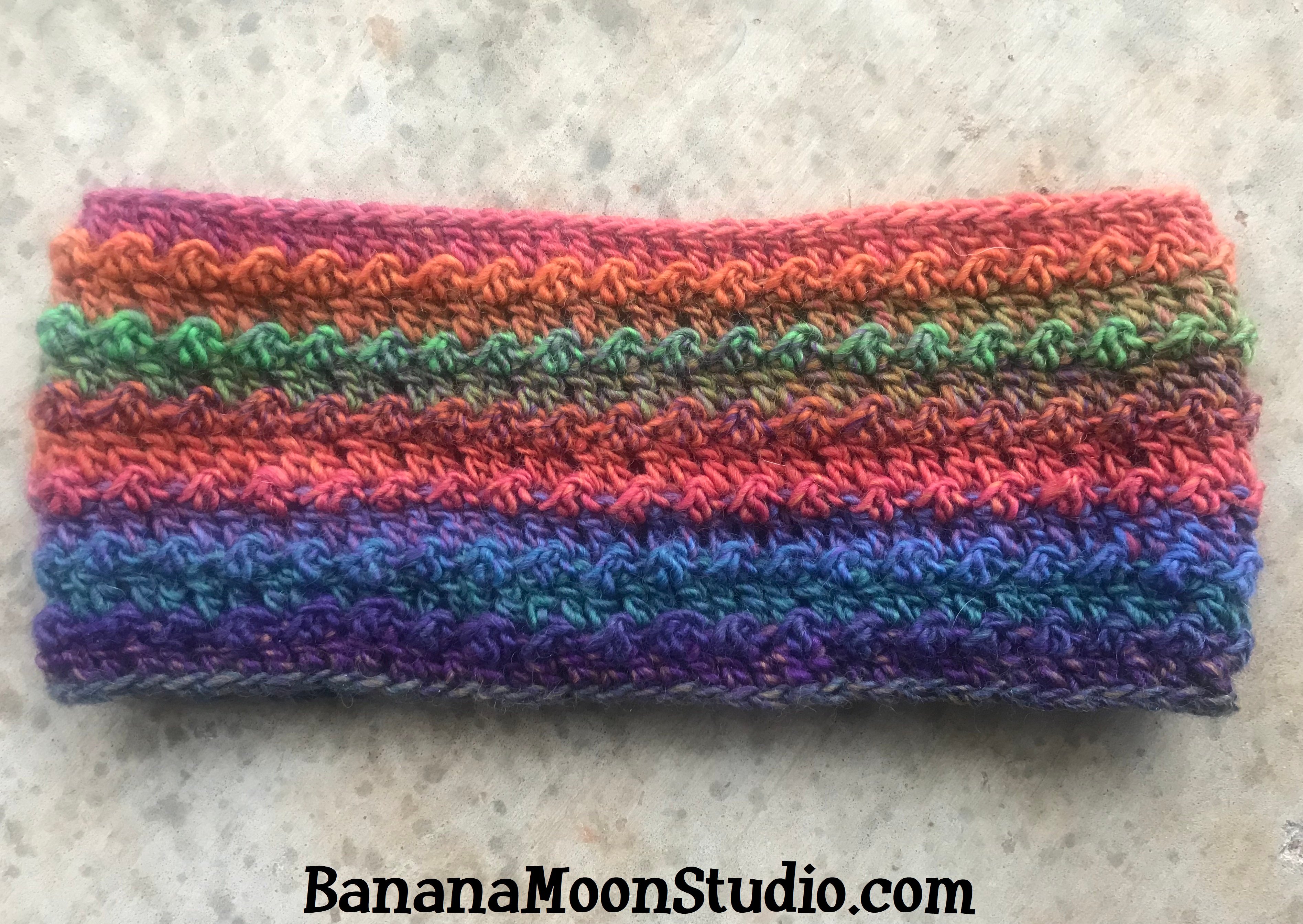 free crochet earwarmer headband pattern by April Garwood of Banana Moon Studio