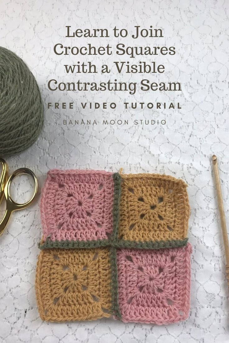 Learn to join crochet squares together with a visible contrasting seam with this video tutorial from Banana Moon Studio #howtojoincrochetsquares