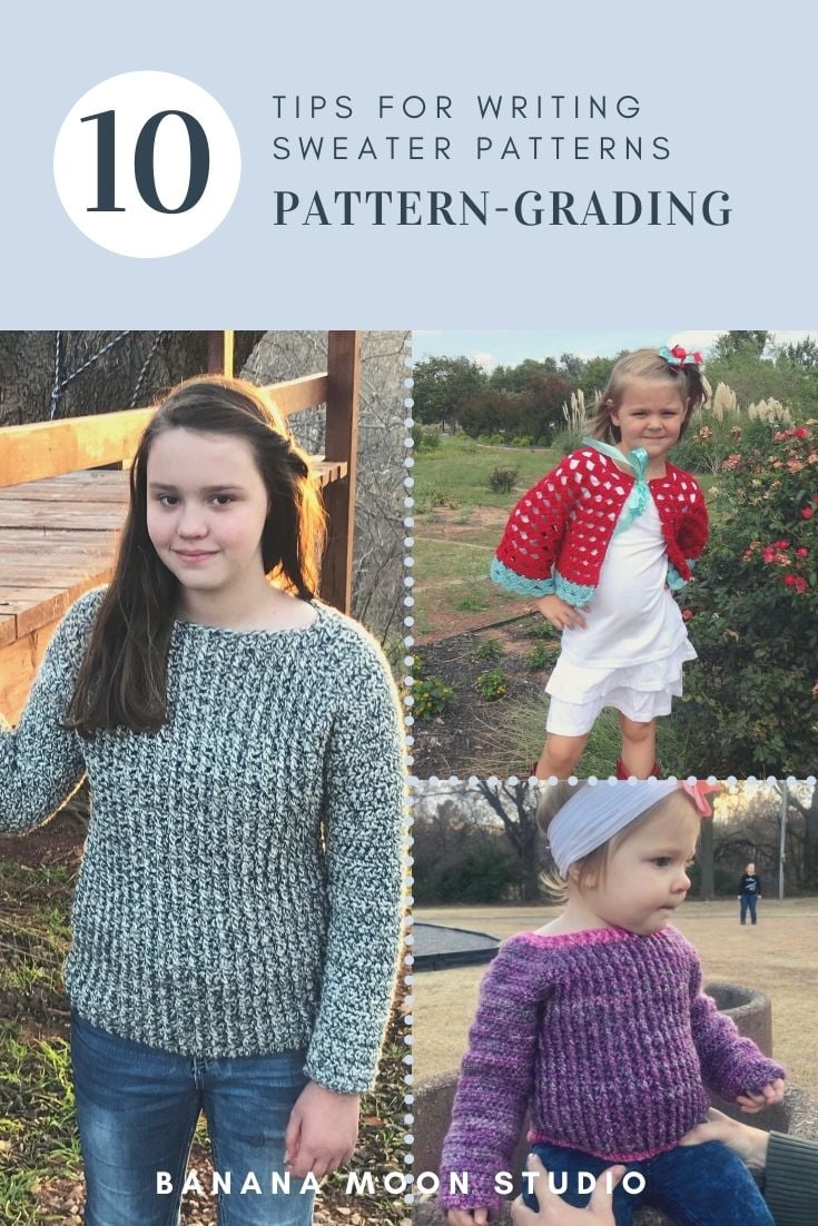 Learn pattern grading for crochet and knitting pattern writing with Banana Moon Studio.