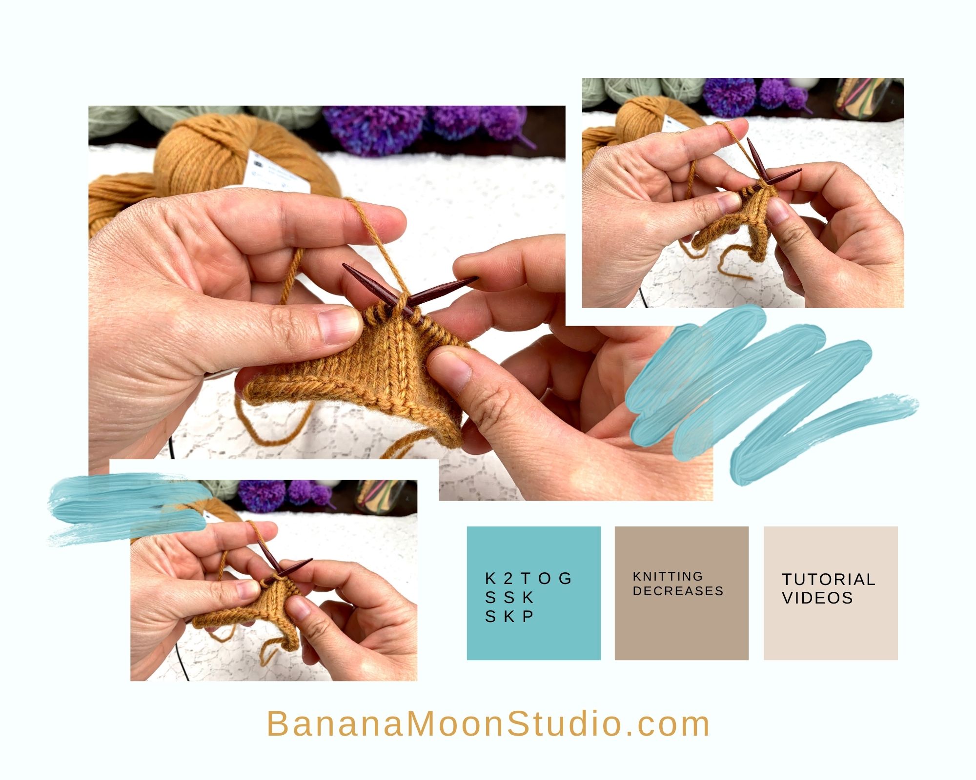 3 Right Side Knitting Decrease Stitches • Banana Moon Studio