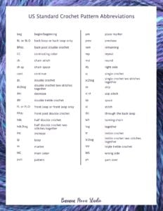 Free Printable List of Crochet Abbreviations • Banana Moon Studio