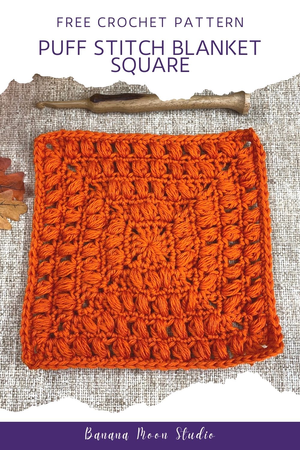 Free Crochet Puff Stitch Blanket Square • Banana Moon Studio