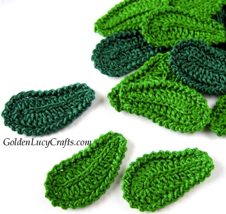 Bright green and dark green leaves scattered on a white background. Text on the image reads: Goldenlucycrafts.com.
